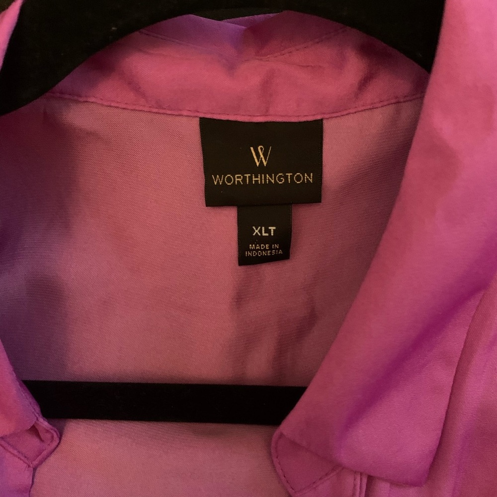Women’s purple tie neck blouse satin button up business work blouse - Picture 6 of 6